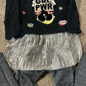 Girls Black and Silver Minnie Mouse Graphic Dress